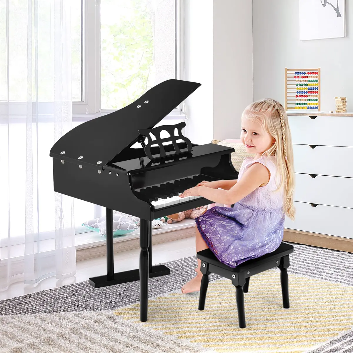 HONEY JOY Classical Kids Piano 30-Key Mini Grand Piano Black | Wooden Musical Instrument Toy for Ages 3+ - view 8