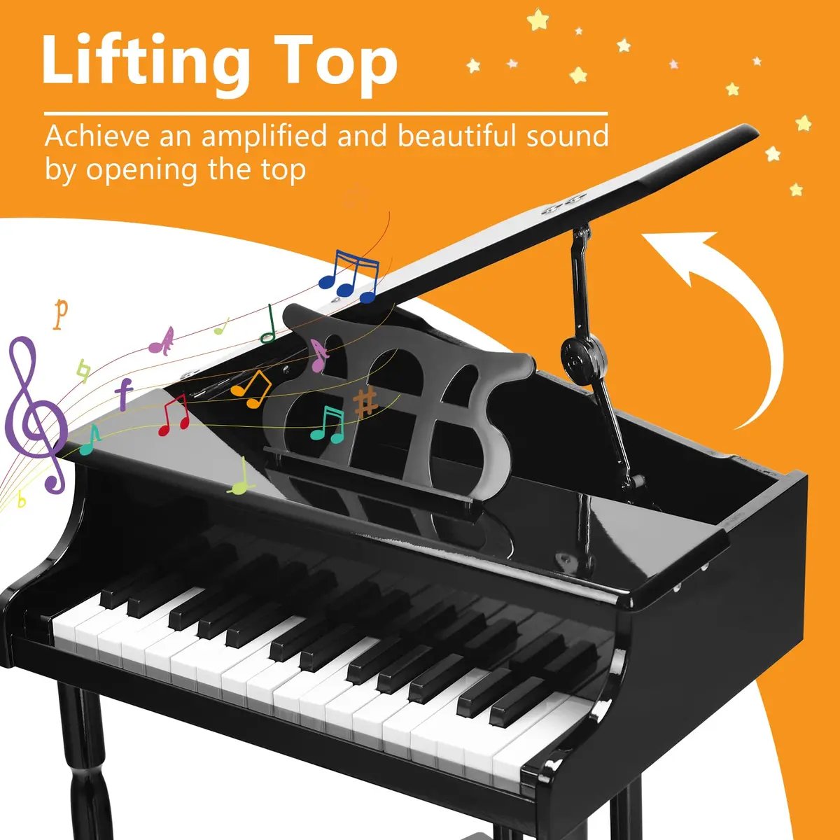 HONEY JOY Classical Kids Piano 30-Key Mini Grand Piano Black | Wooden Musical Instrument Toy for Ages 3+ - view 2