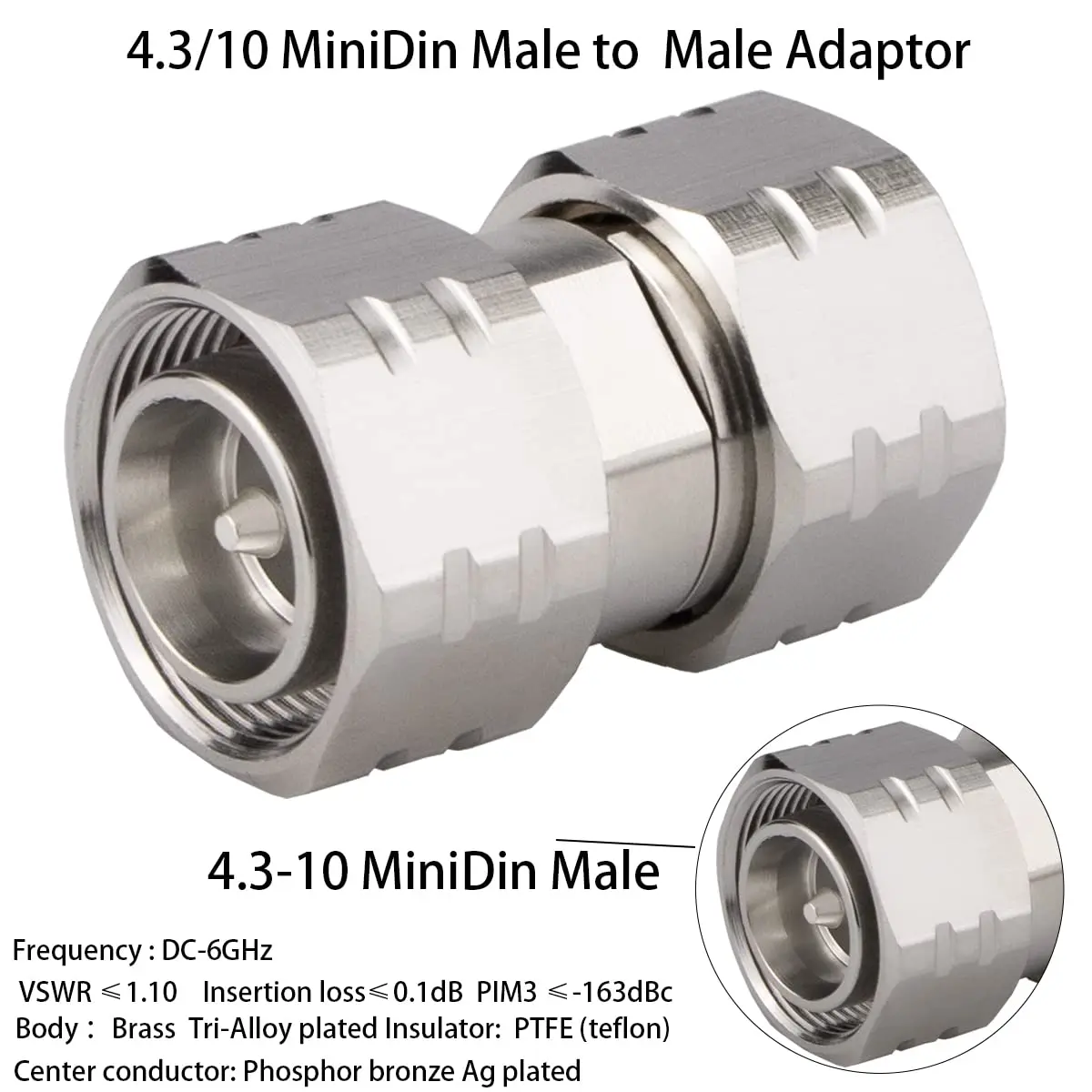 Whisary 4.3/10 Mini Din Male to Male Adapter DC-6GHz Low PIM 163 DBC - view 2