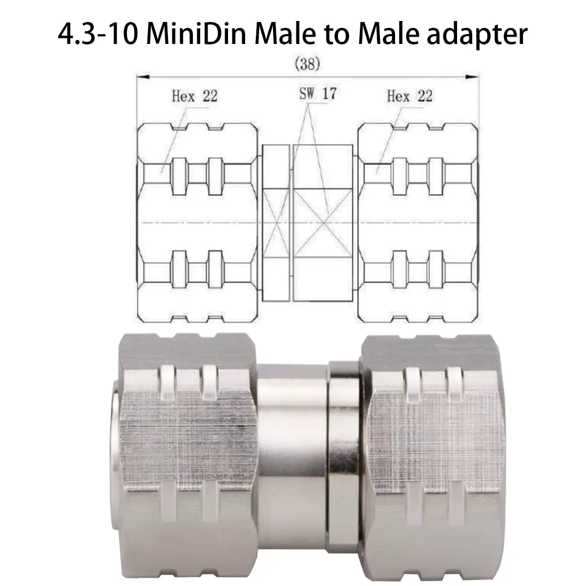 Whisary 4.3/10 Mini Din Male to Male Adapter DC-6GHz Low PIM 163 DBC - view 3