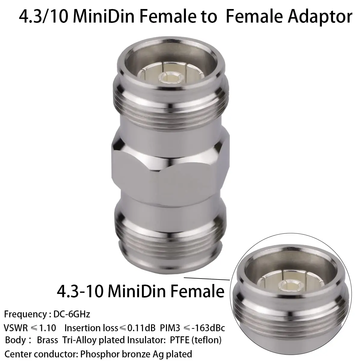 Whisary 4.3/10 MiniDin Female to Female Adapter 50 Ohm (1 Piece) | Low PIM RF Connector - view 2