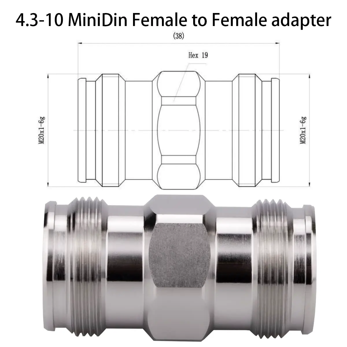 Whisary 4.3/10 MiniDin Female to Female Adapter 50 Ohm (1 Piece) | Low PIM RF Connector - view 4