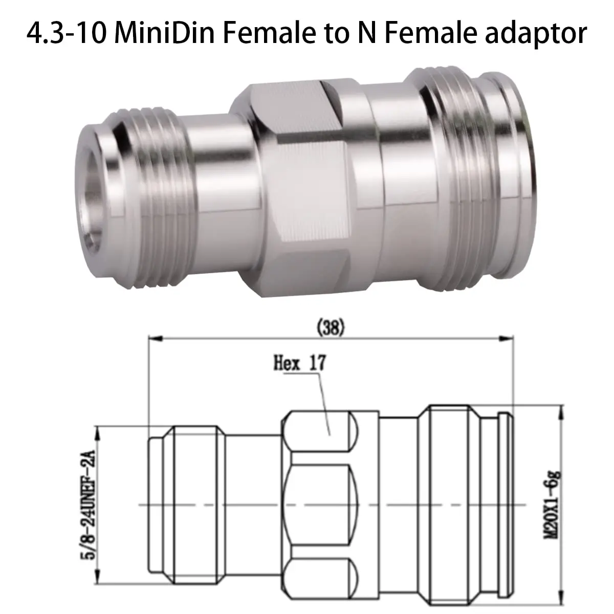 Whisary 4.3-10 Mini DIN Female to N Female Adapter 50 Ohm | RF Applications - view 2