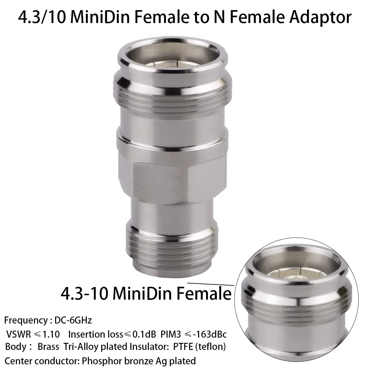 Whisary 4.3-10 Mini DIN Female to N Female Adapter 50 Ohm | RF Applications - view 3