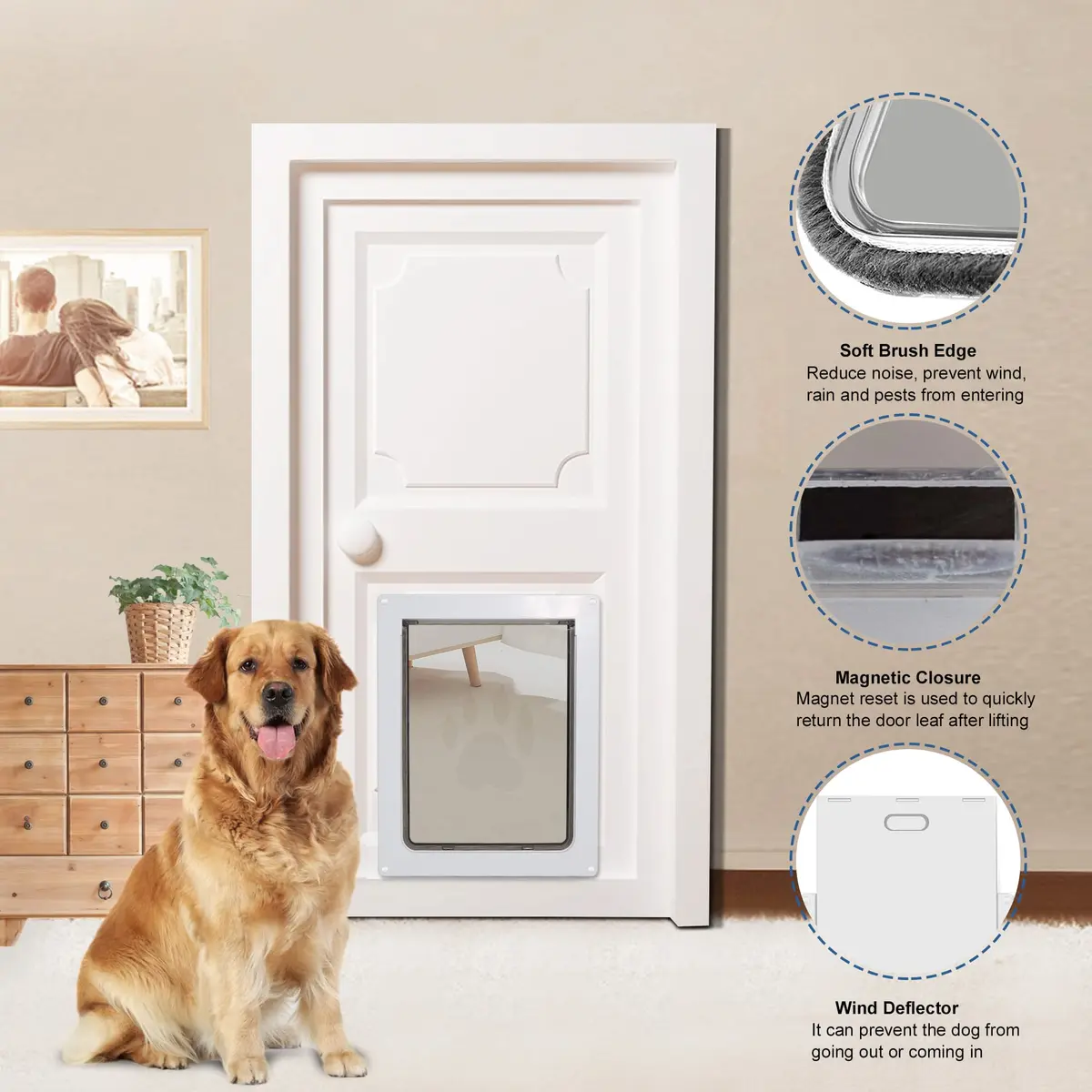 CEESC Large Dog Door, 11.75"x16.5" Flap, Up to 80 lbs, Weatherproof, Durable, White - view 3