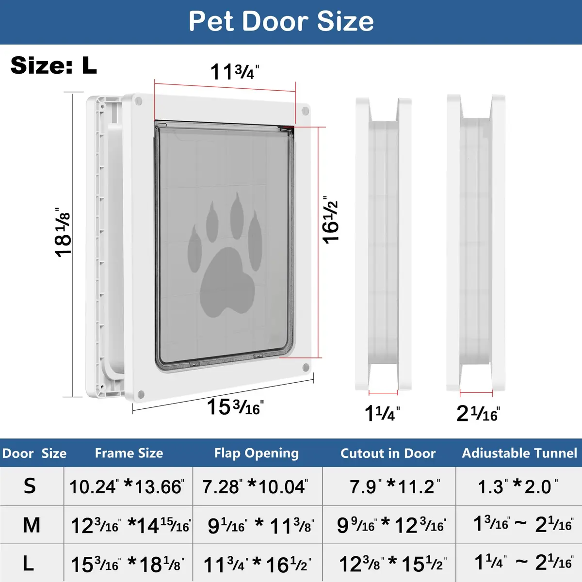 CEESC Large Dog Door, 11.75"x16.5" Flap, Up to 80 lbs, Weatherproof, Durable, White - view 4