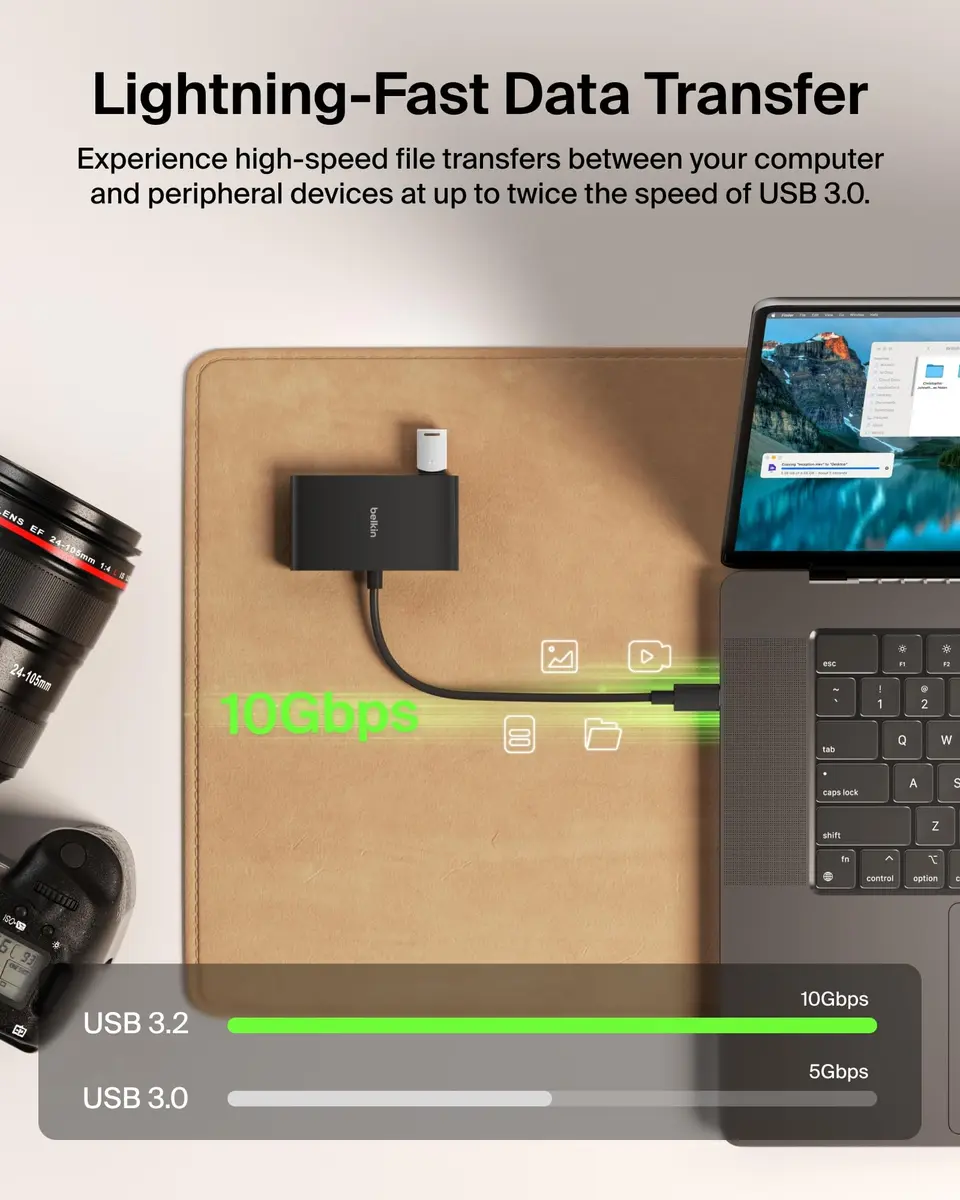 Belkin 4-Port USB-C Hub 10Gbps 100W PD | MacBook, iPad, PC Compatible - view 5