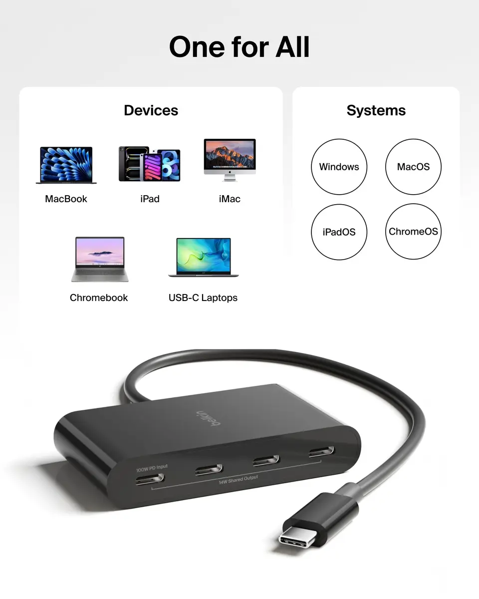 Belkin 4-Port USB-C Hub 10Gbps 100W PD | MacBook, iPad, PC Compatible - view 6