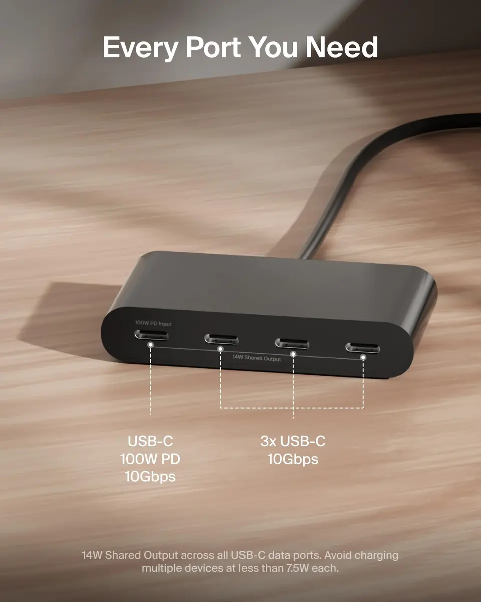 Belkin 4-Port USB-C Hub 10Gbps 100W PD | MacBook, iPad, PC Compatible - view 3