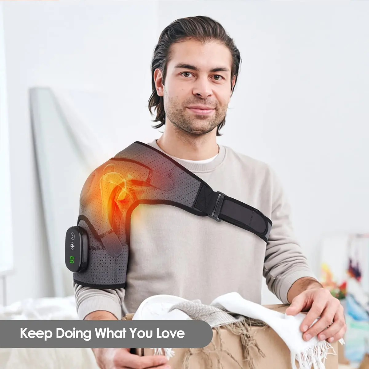 BINGONE Heated Shoulder Wrap with Vibration and Heat, 3 Settings, Cordless, Grey - view 6