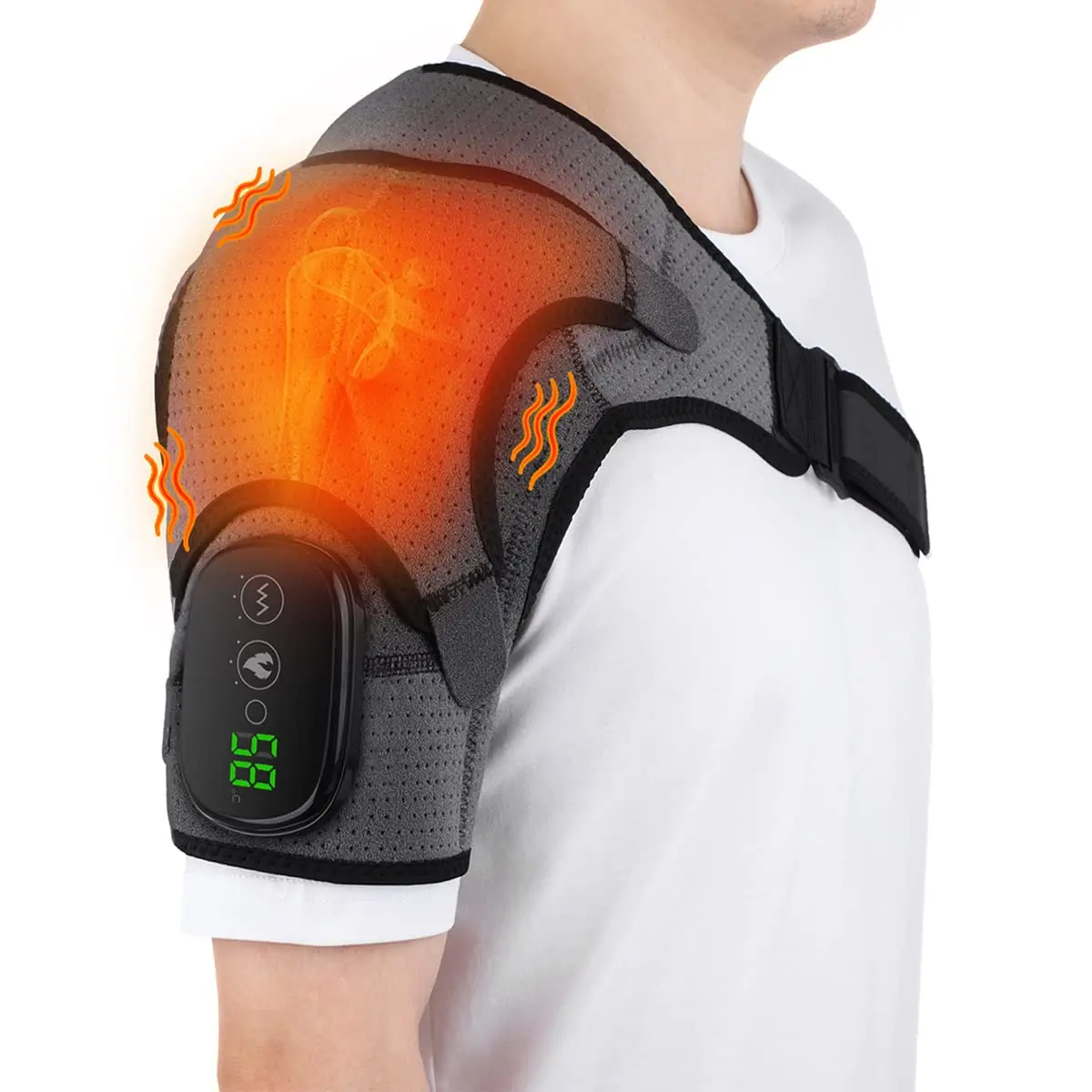 BINGONE Heated Shoulder Wrap with Vibration and Heat, 3 Settings, Cordless, Grey - main product image