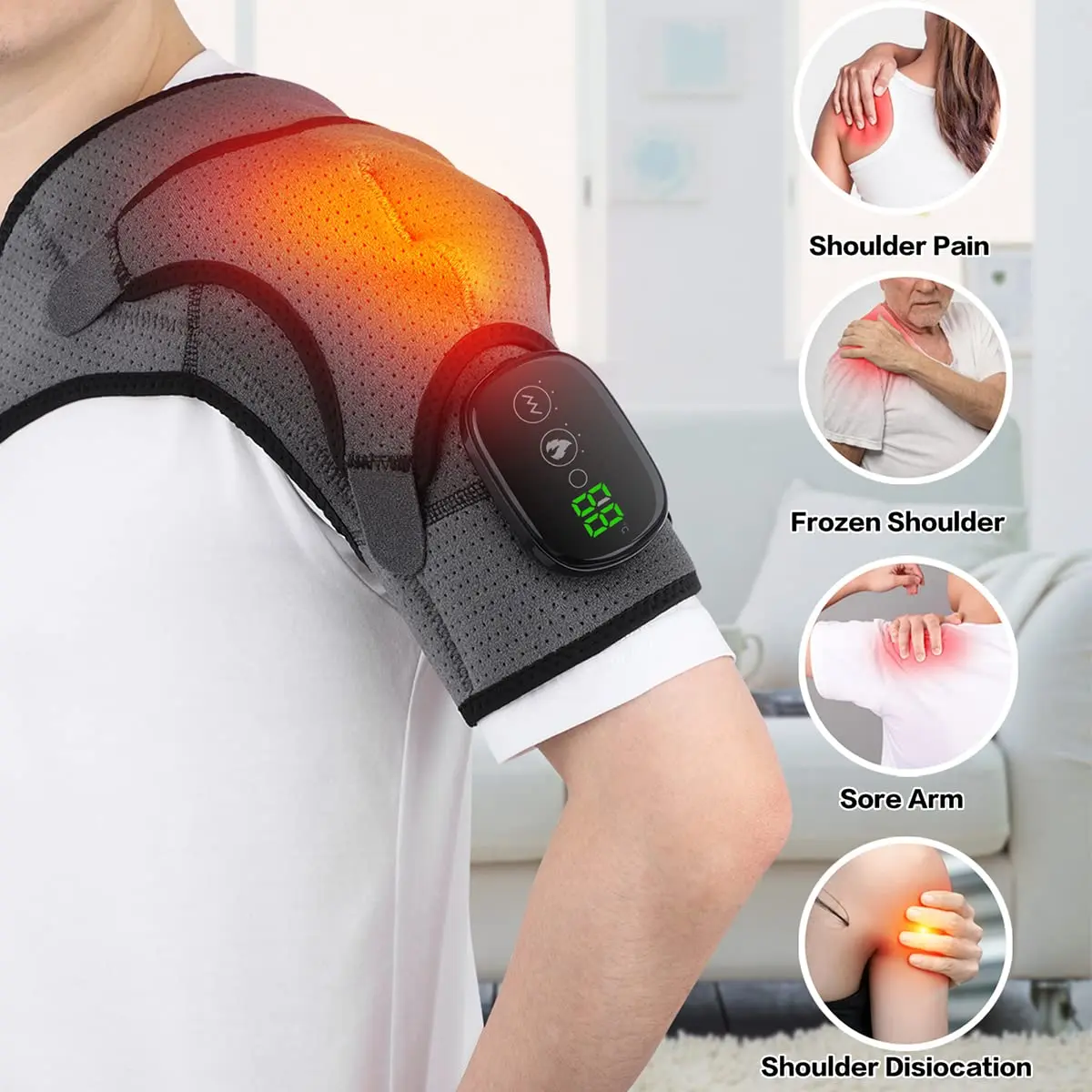 BINGONE Heated Shoulder Wrap with Vibration and Heat, 3 Settings, Cordless, Grey - view 2
