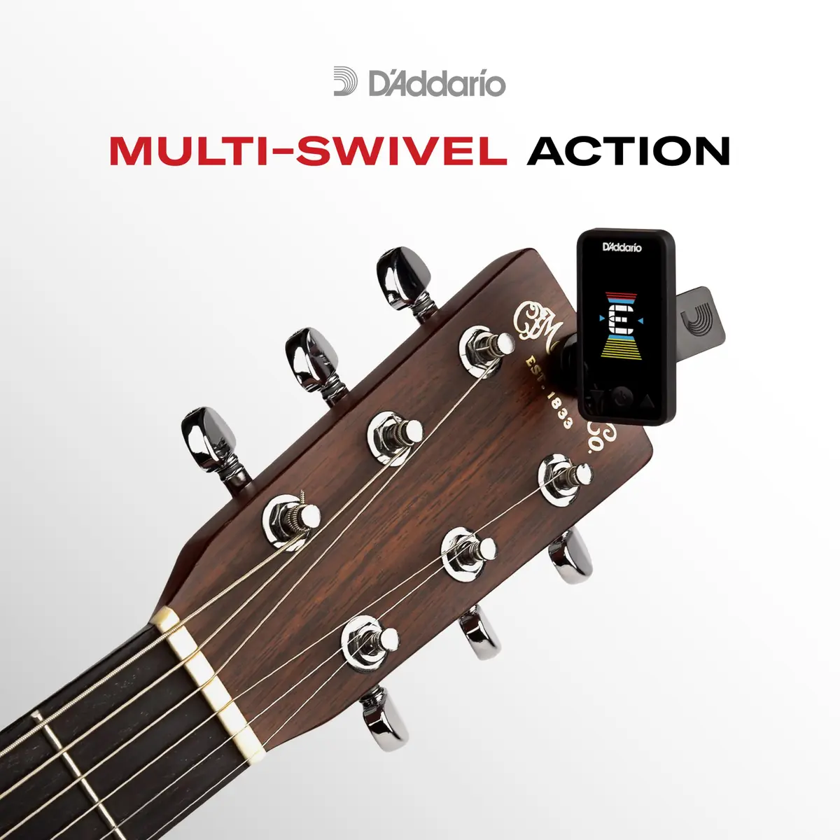 D'Addario Eclipse Rechargeable Headstock Clip-On Guitar Tuner, Black | 24 Hours Tuning Time - view 3