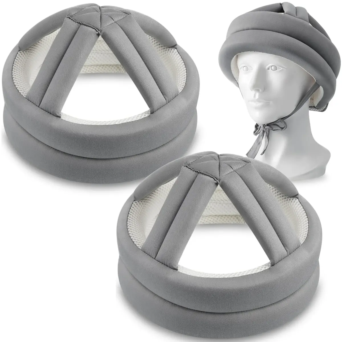 Woanger Gray 2 Pcs Anti Fall Elder Head Safety Helmet | Adjustable Seniors Fall Prevention Cap (Gray, 50-75 cm Head Circumference) - main product image