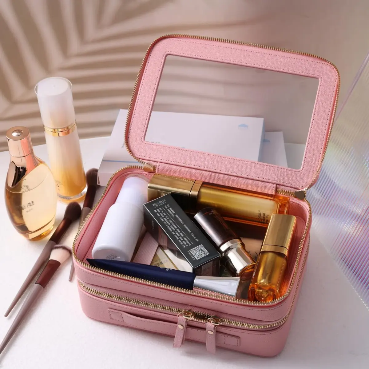SANHECUN Clear Travel Toiletry Bag 24.1cm x 15.2cm x 10.7cm (Pink) | TSA Compliant Makeup Organizer - view 4