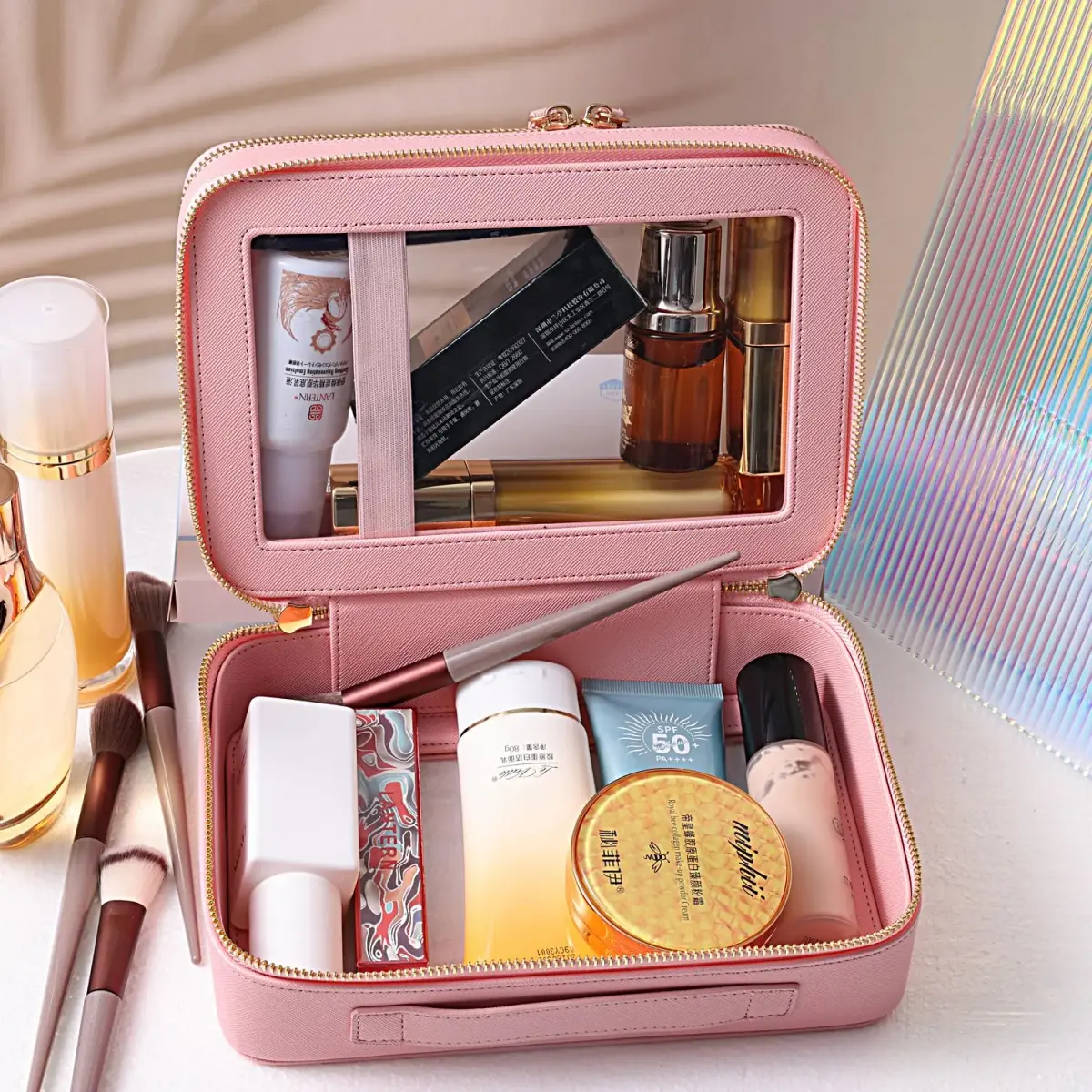 SANHECUN Clear Travel Toiletry Bag 24.1cm x 15.2cm x 10.7cm (Pink) | TSA Compliant Makeup Organizer - view 5