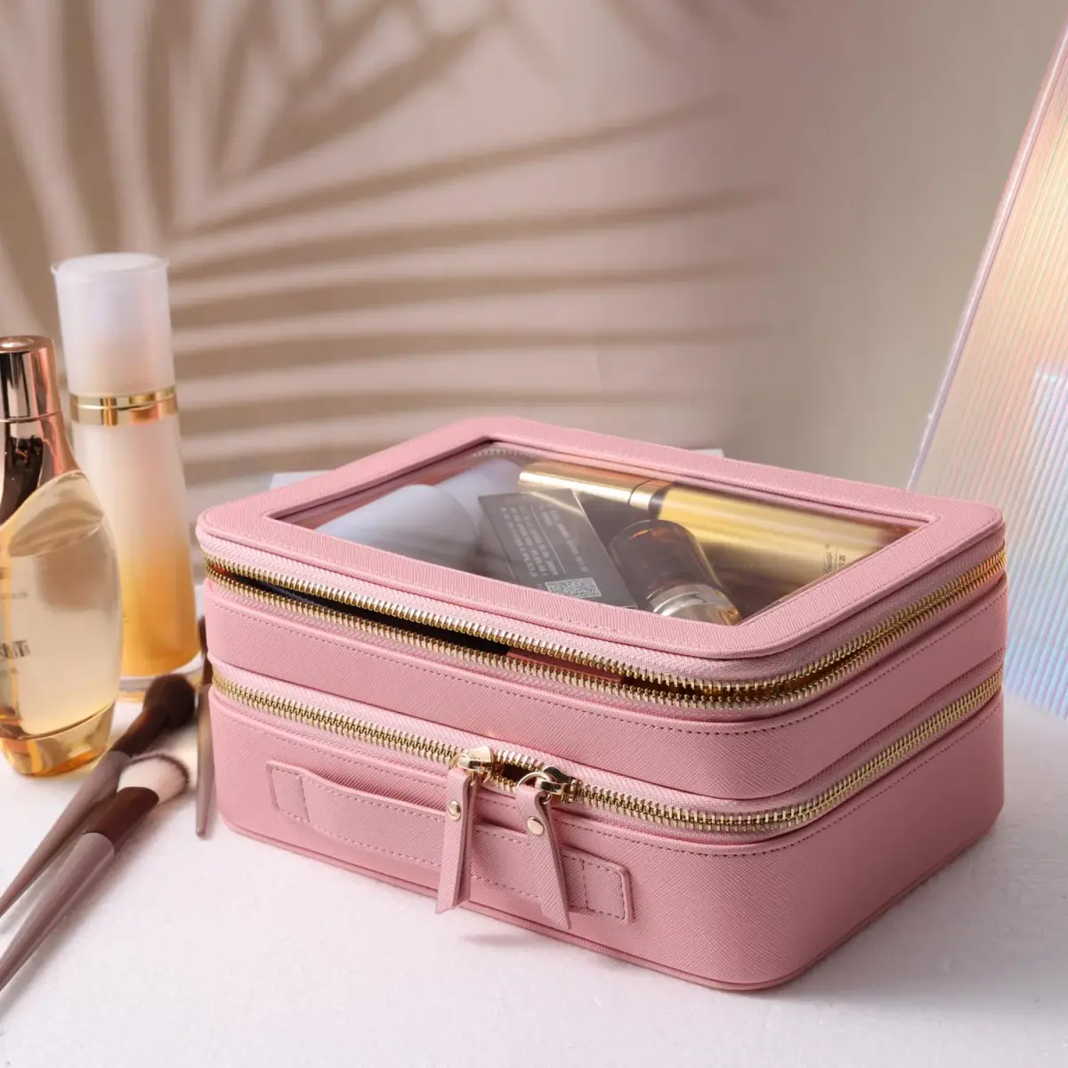 SANHECUN Clear Travel Toiletry Bag 24.1cm x 15.2cm x 10.7cm (Pink) | TSA Compliant Makeup Organizer - view 6