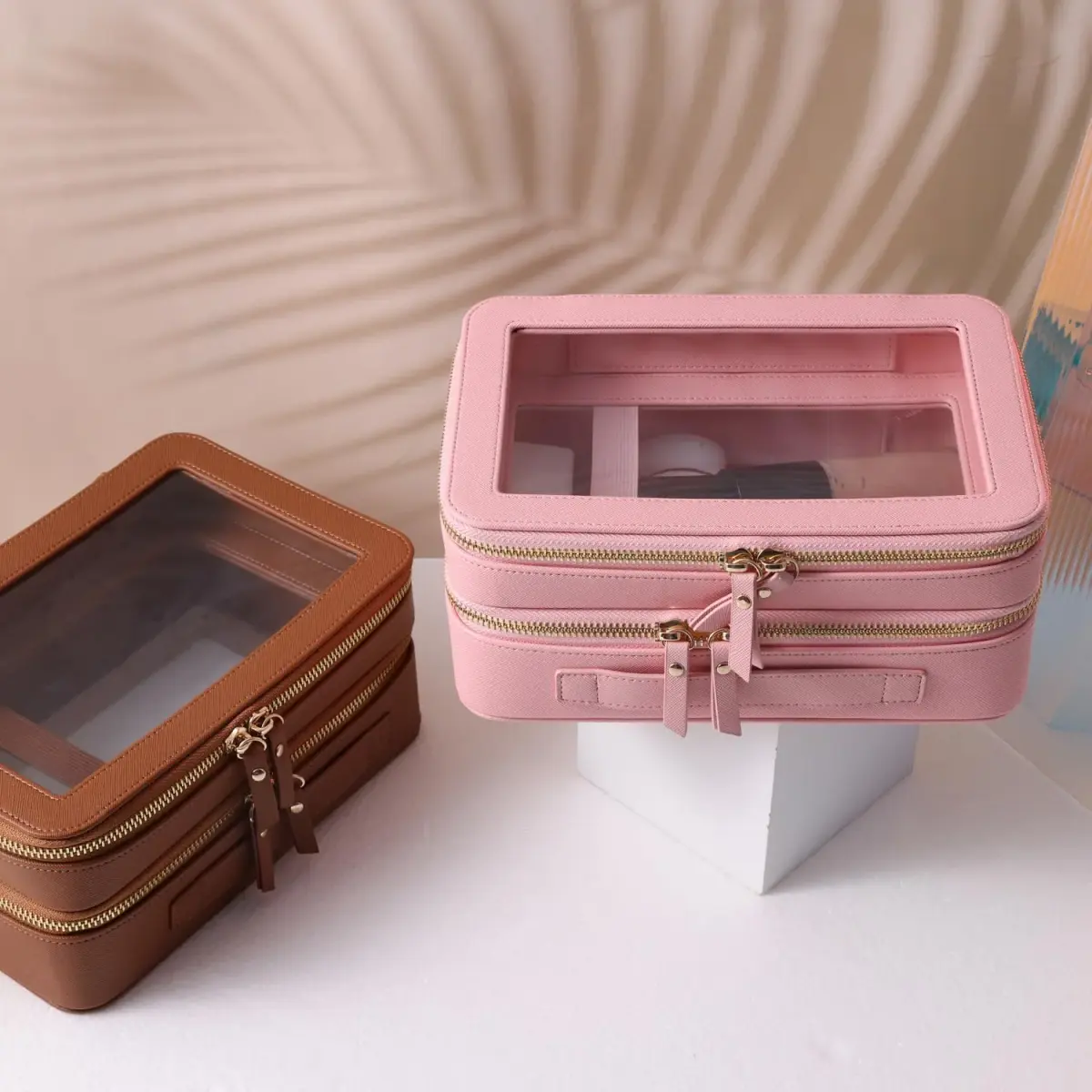SANHECUN Clear Travel Toiletry Bag 24.1cm x 15.2cm x 10.7cm (Pink) | TSA Compliant Makeup Organizer - view 2