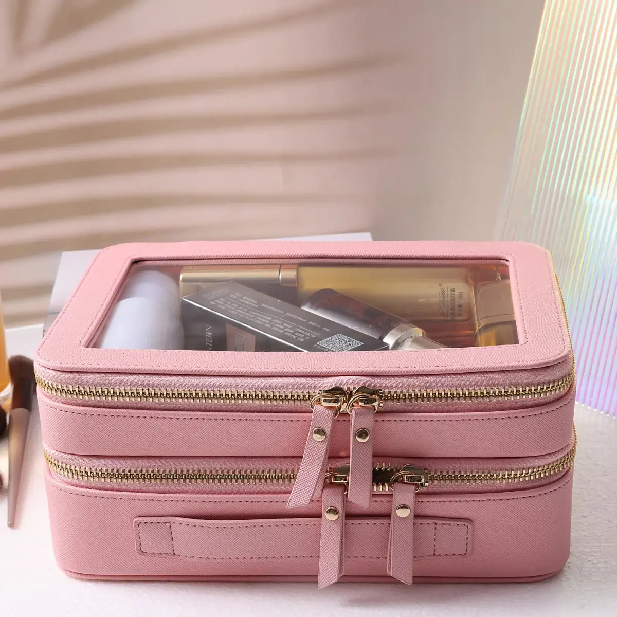 SANHECUN Clear Travel Toiletry Bag 24.1cm x 15.2cm x 10.7cm (Pink) | TSA Compliant Makeup Organizer - view 3