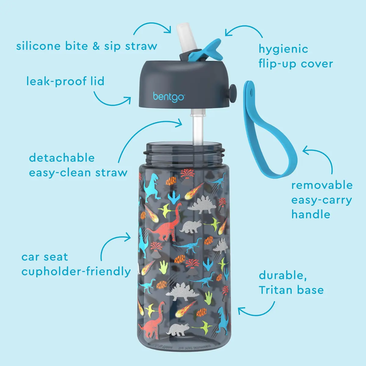 Bentgo Kids Water Bottle, Leak-Proof, Bite & Sip Spout, 15 fl oz | Durable Tritan, Kid-Friendly Colors - view 6