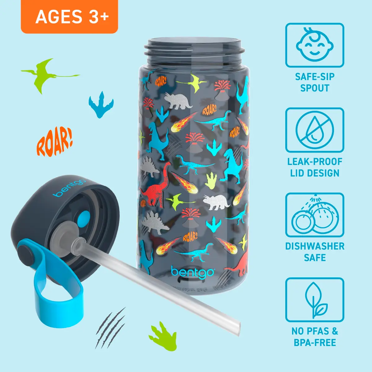 Bentgo Kids Water Bottle, Leak-Proof, Bite & Sip Spout, 15 fl oz | Durable Tritan, Kid-Friendly Colors - view 3