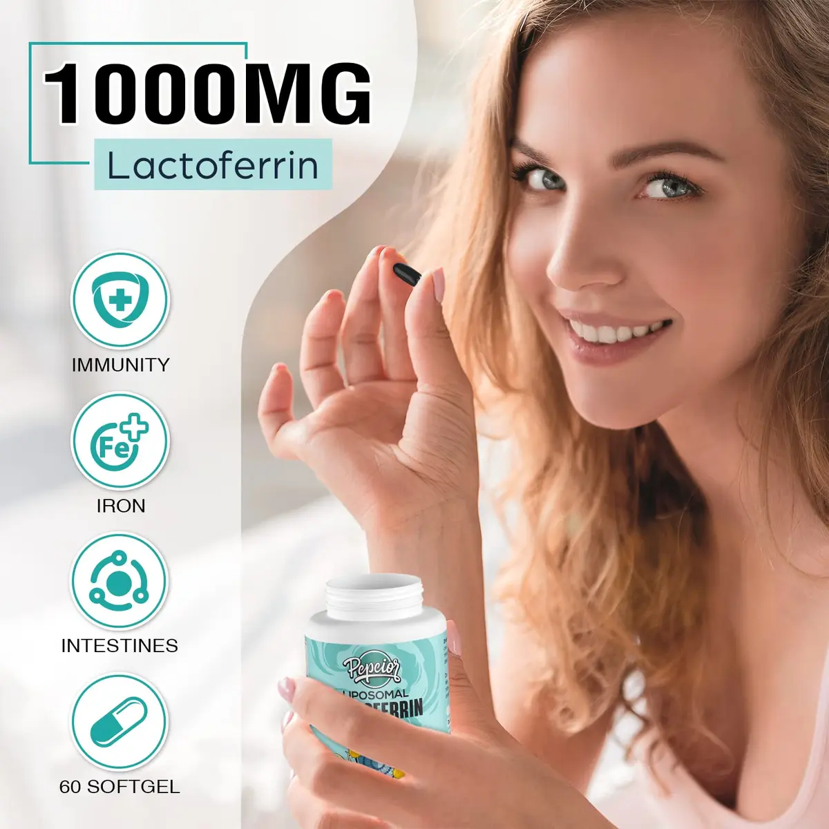 Pepeior Liposomal Bovine Lactoferrin 1000 mg | Higher Absorption for Iron & Immunity (100-120c) - view 5