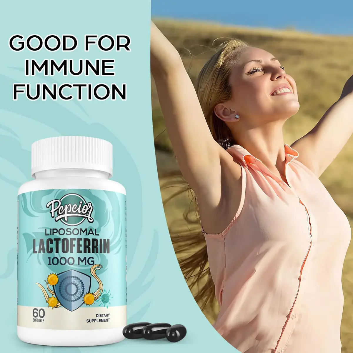 Pepeior Liposomal Bovine Lactoferrin 1000 mg | Supports Iron Absorption & Immunity (70-120 chars) - view 2