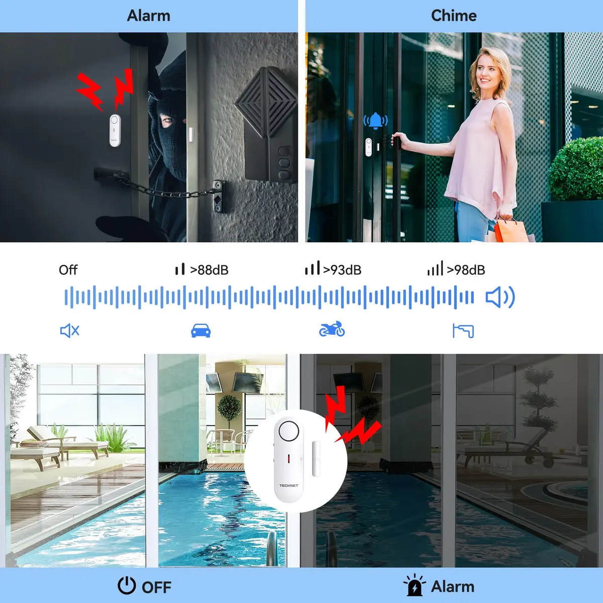 TECKNET Door Alarms for Kids Safety 3 Pack | Wireless Window & Door Security with 3-Level Volume - view 2
