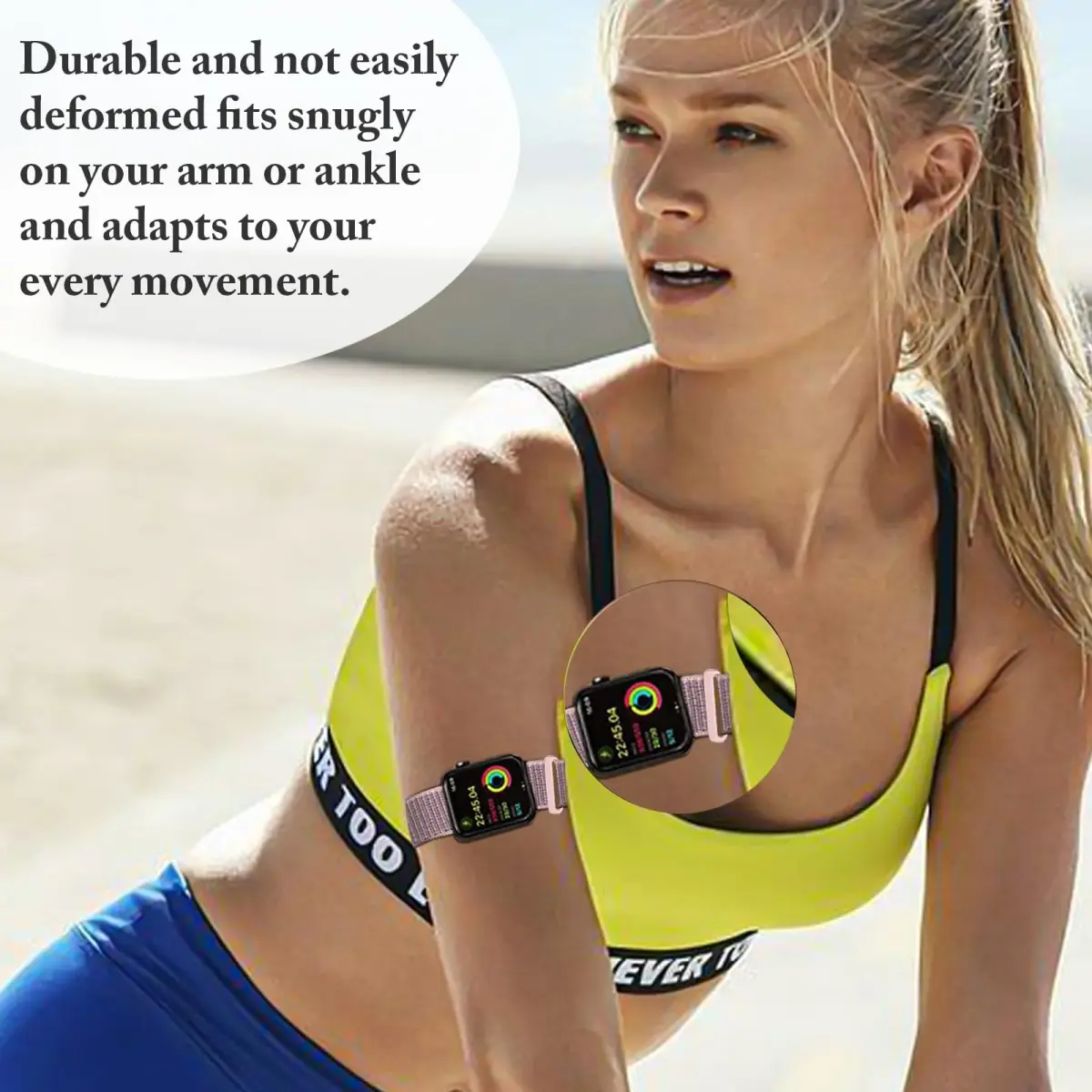 Keepamor Sport Ankle/Arm Band for Apple Watch 49/46/45/44/42/41/40/38mm SandPink | Breathable Nylon with Hook-and-Loop Fastener - view 3
