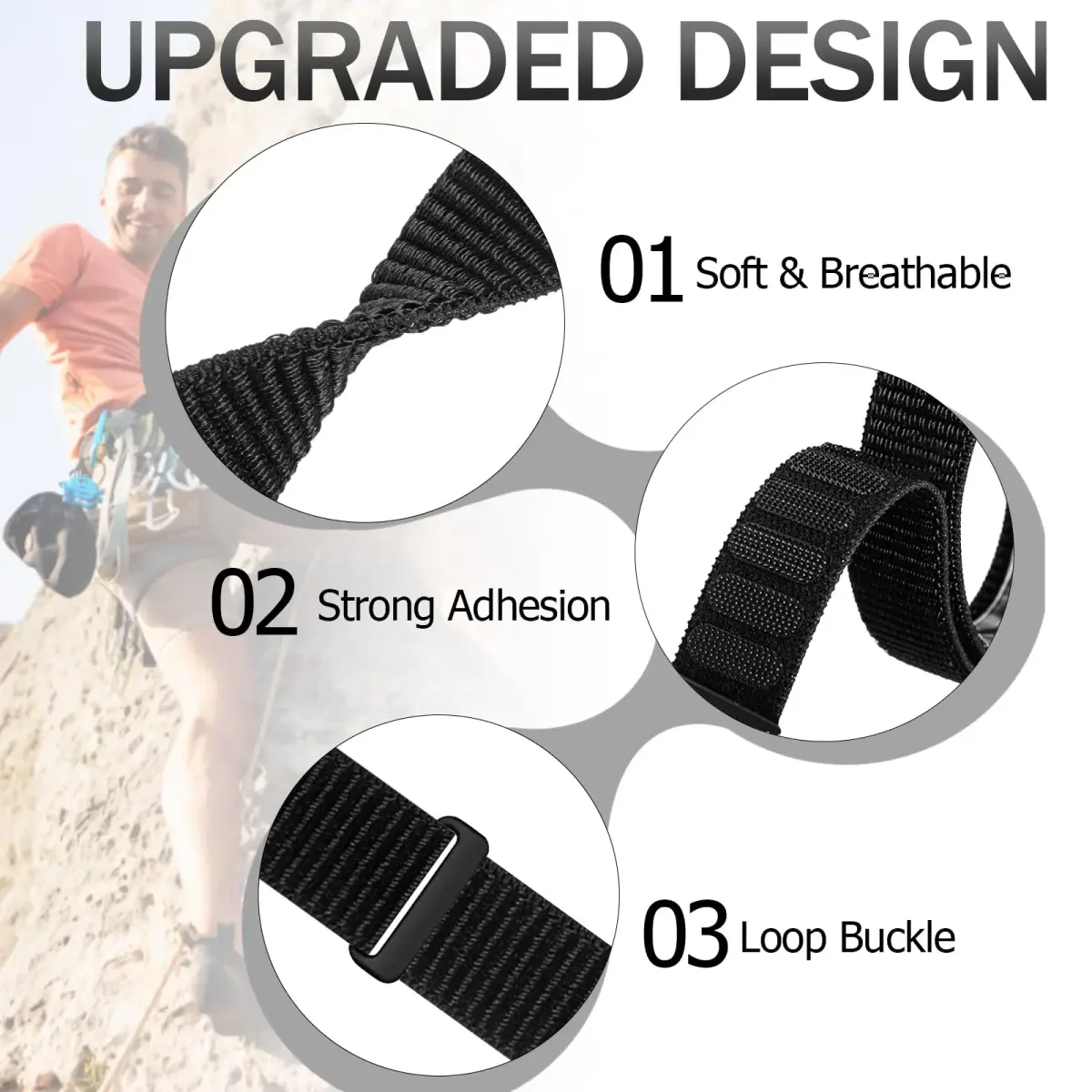 Keepamor Ankle/Arm Band for Apple Watch, Breathable Nylon Sport Loop | Fits 19-42 cm (7.5-16.5 in) Ankle or Arm - view 2