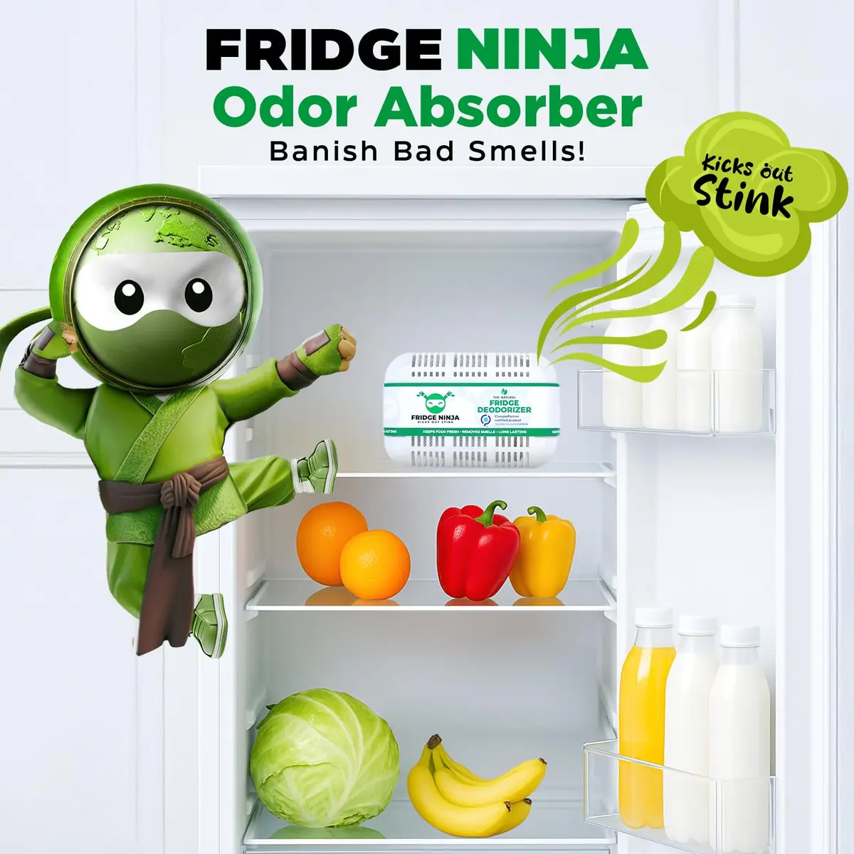 Ellis Harper Fridge Ninja XL Pack Refrigerator Deodorizer | Bamboo Charcoal Odor Eliminator (1 Count) - view 2
