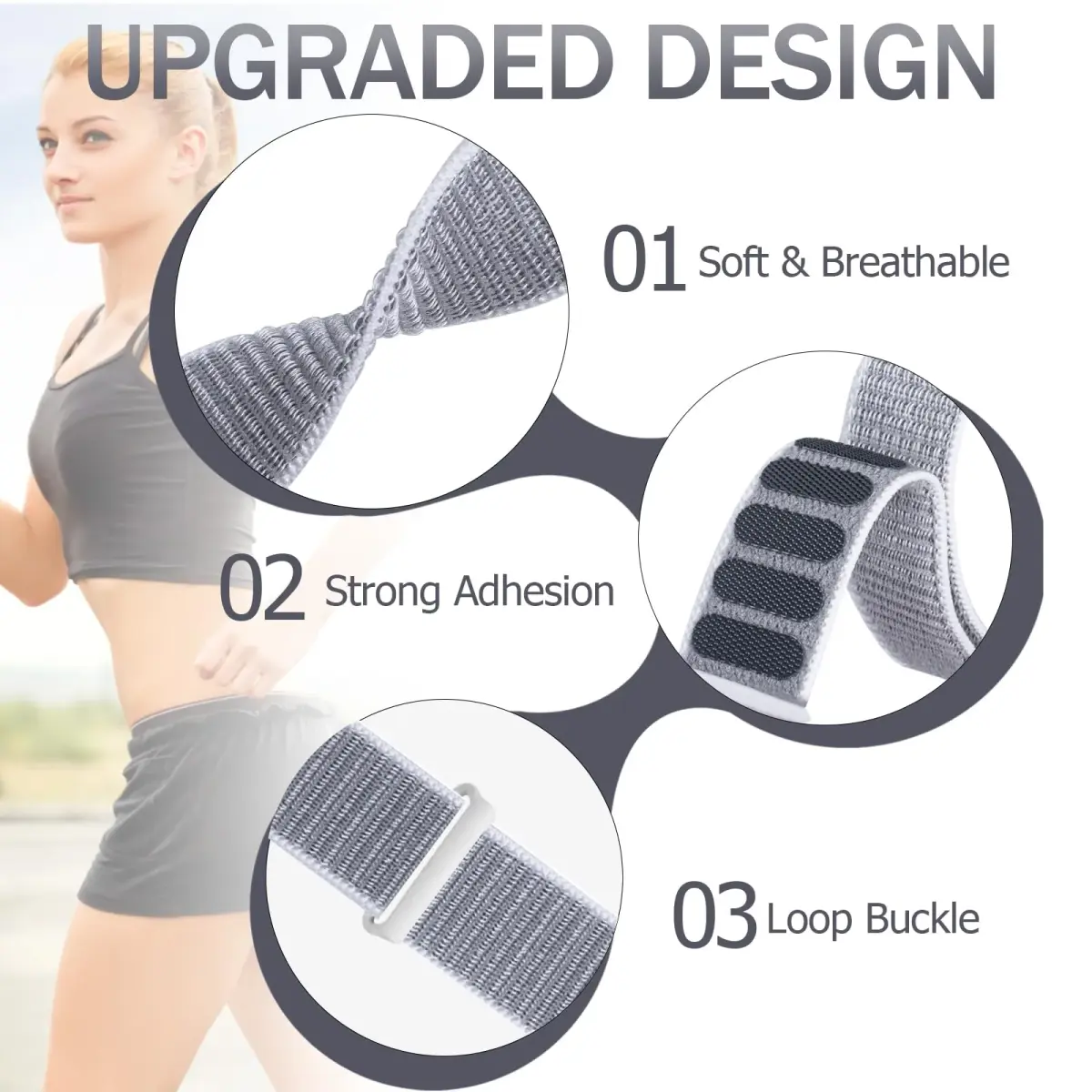 Keepamor Sport Ankle/Arm Band Compatible with Apple Watch 49/46/45/44/42/41/40/38mm, 19-41cm (7.5-16.5") | Breathable Nylon with Hook-and-Loop Fastener - view 2