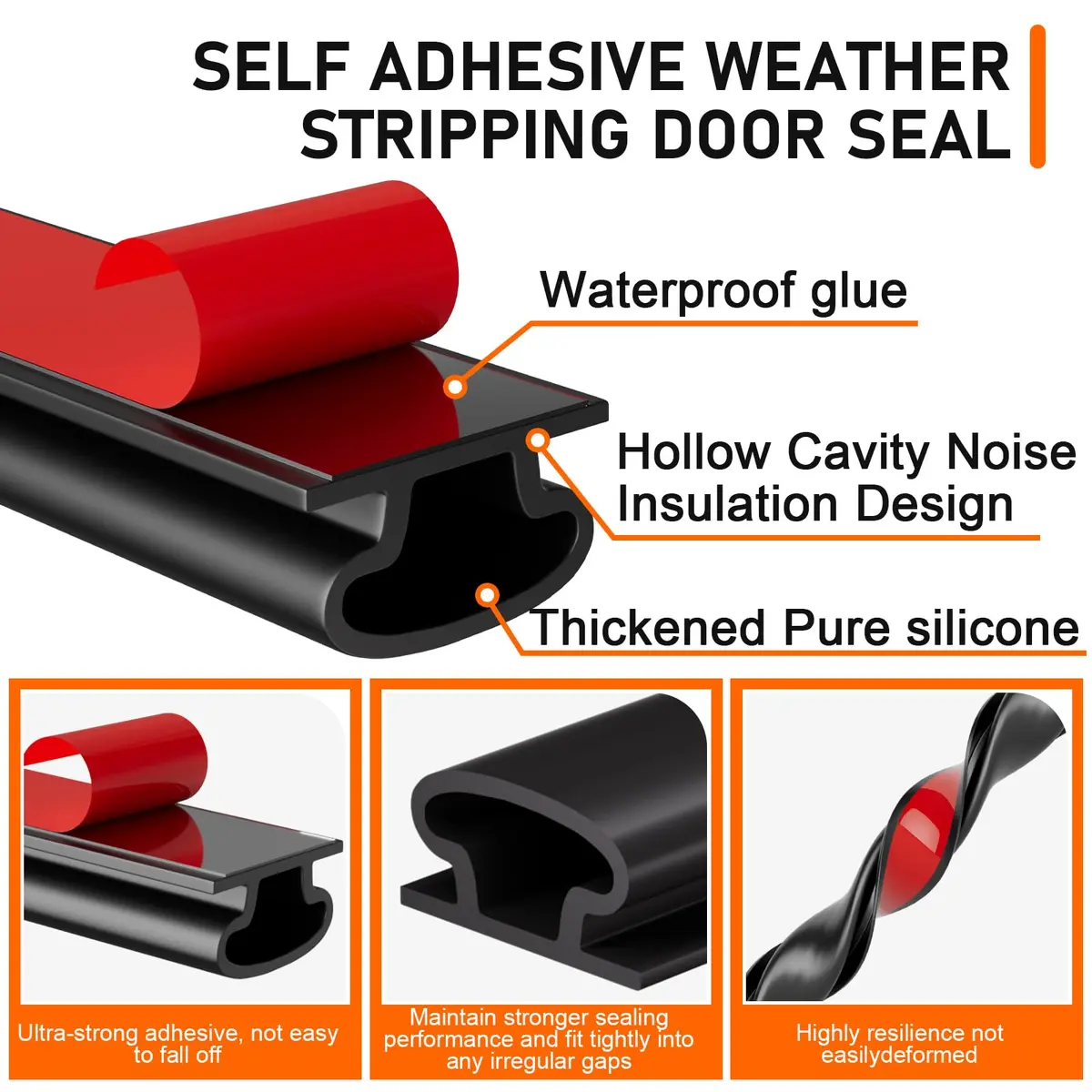 pundin D Shape Black Rubber Weather Stripping Seal 7m (23ft) | Blocks Drafts, Noise, and Dust - view 2