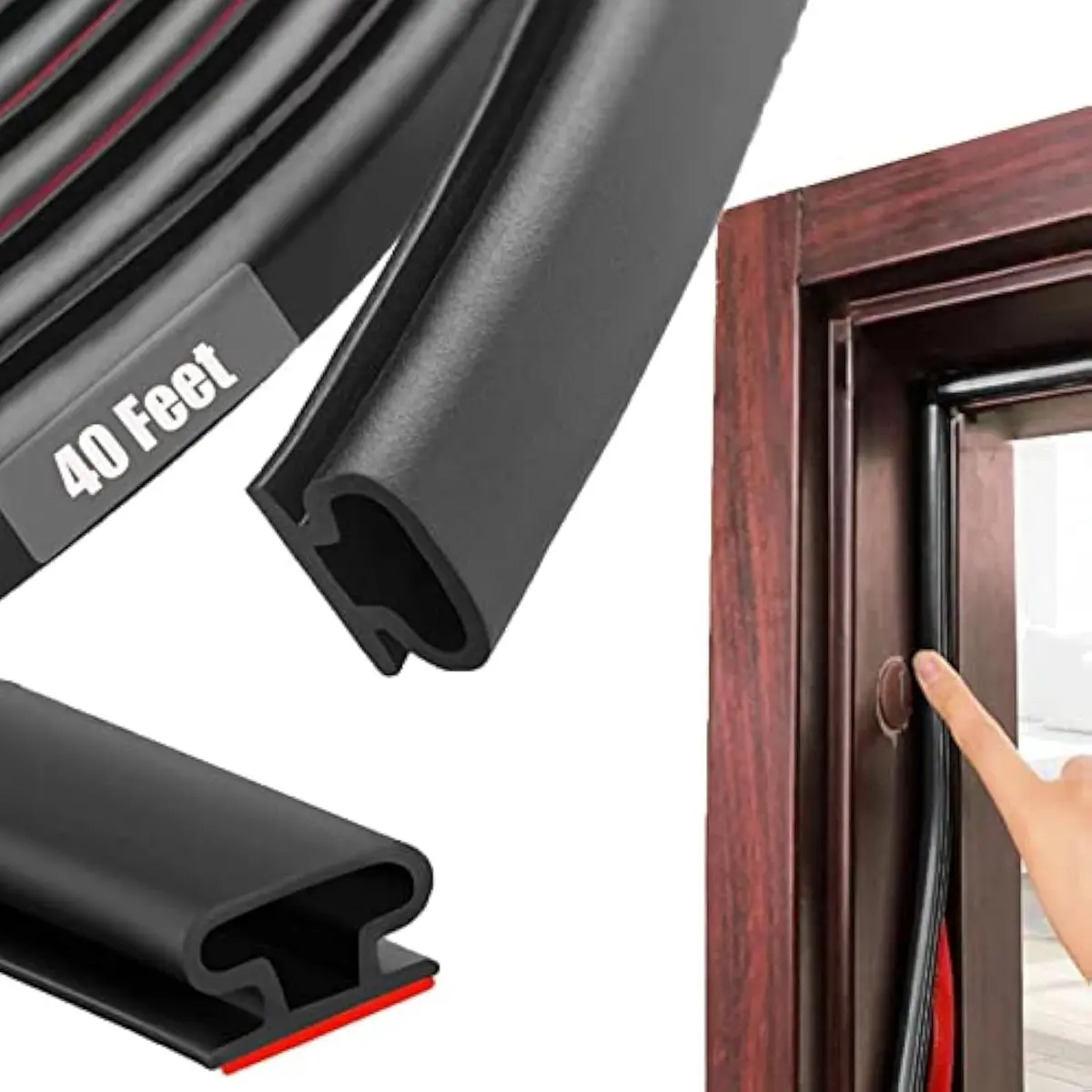 pundin D Shape Black Rubber Weather Stripping Seal 40ft (12.2m) | Blocks Drafts, Noise, and Dust - main product image