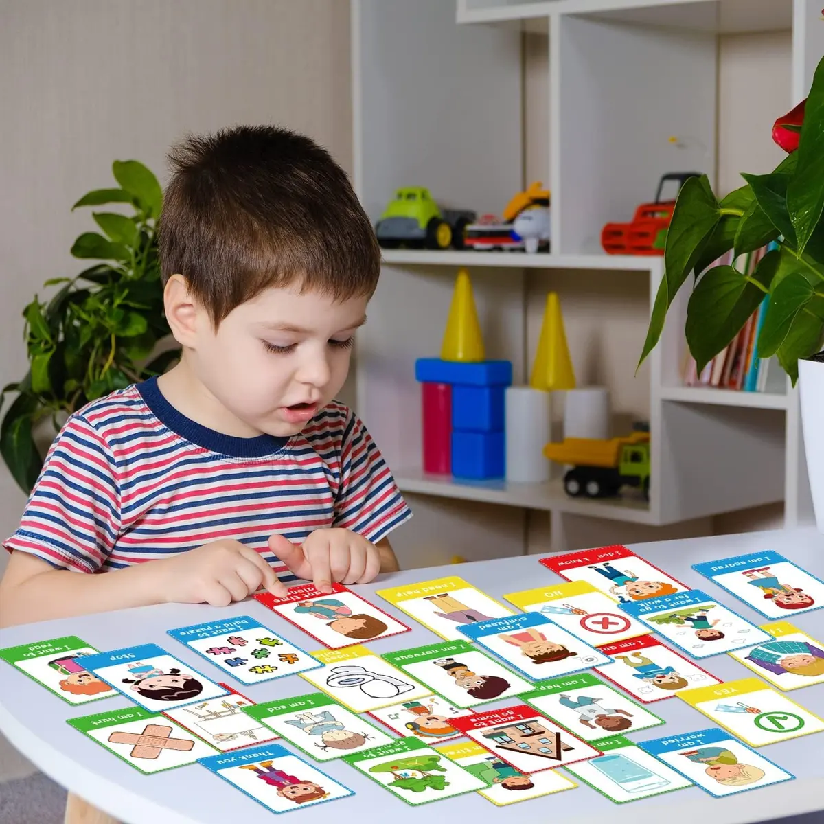 ZOIIWA Autism Communication Cards for Speech Delay, Special Needs Visual Aid Language Learning Cue Cards, 40 Cards with Ring & Retractable Rope - view 5