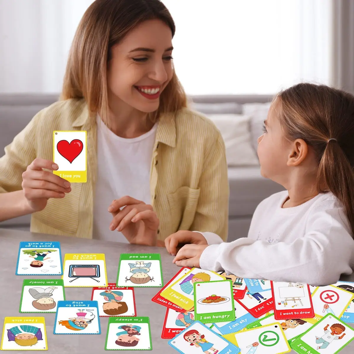 ZOIIWA Autism Communication Cards for Speech Delay, Special Needs Visual Aid Language Learning Cue Cards, 40 Cards with Ring & Retractable Rope - view 6
