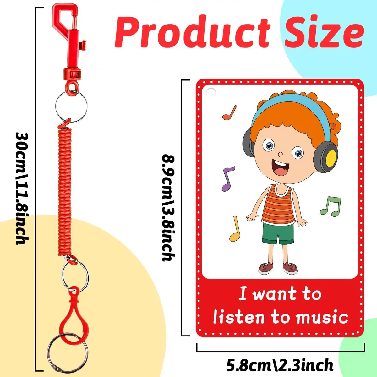 ZOIIWA Autism Communication Cards for Speech Delay, Special Needs Visual Aid Language Learning Cue Cards, 40 Cards with Ring & Retractable Rope - view 2