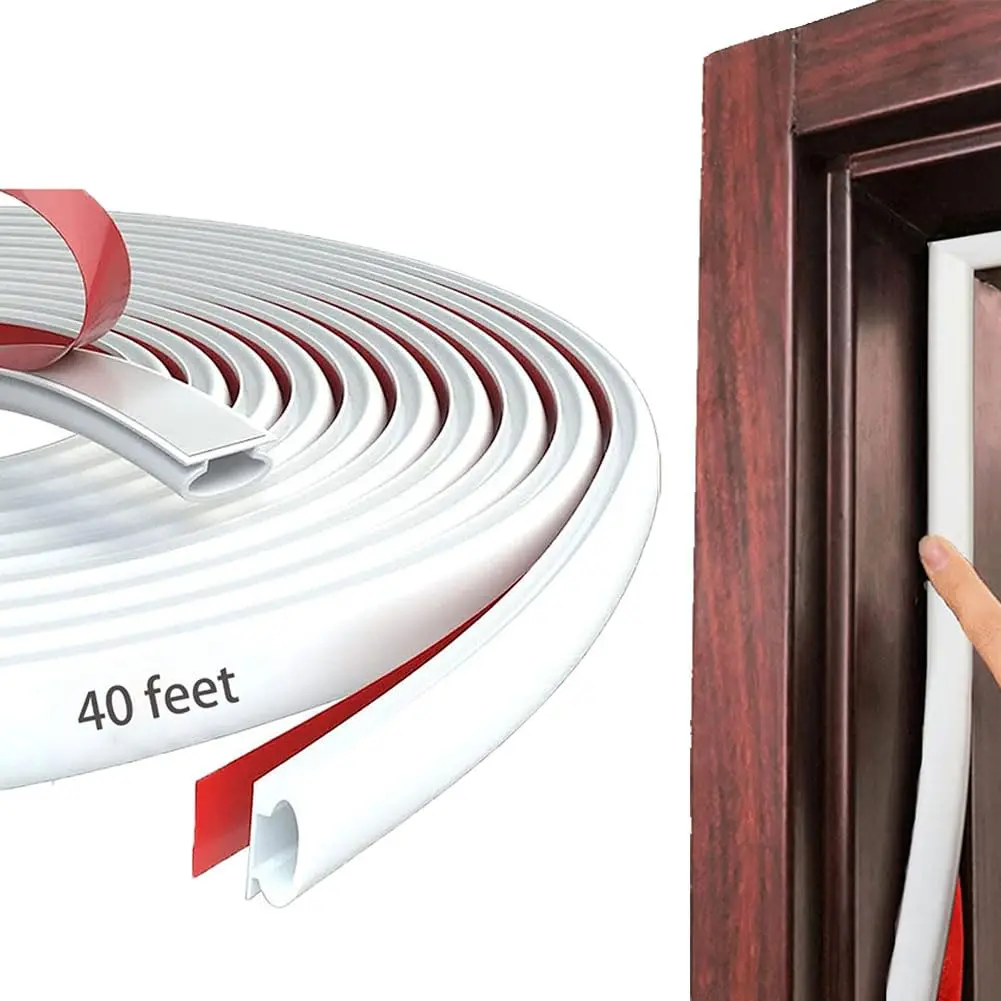 pundin White D Shape Weather Stripping Seal Strip 12.2m (40 Feet) | Blocks Drafts, Noise, and Dust - main product image