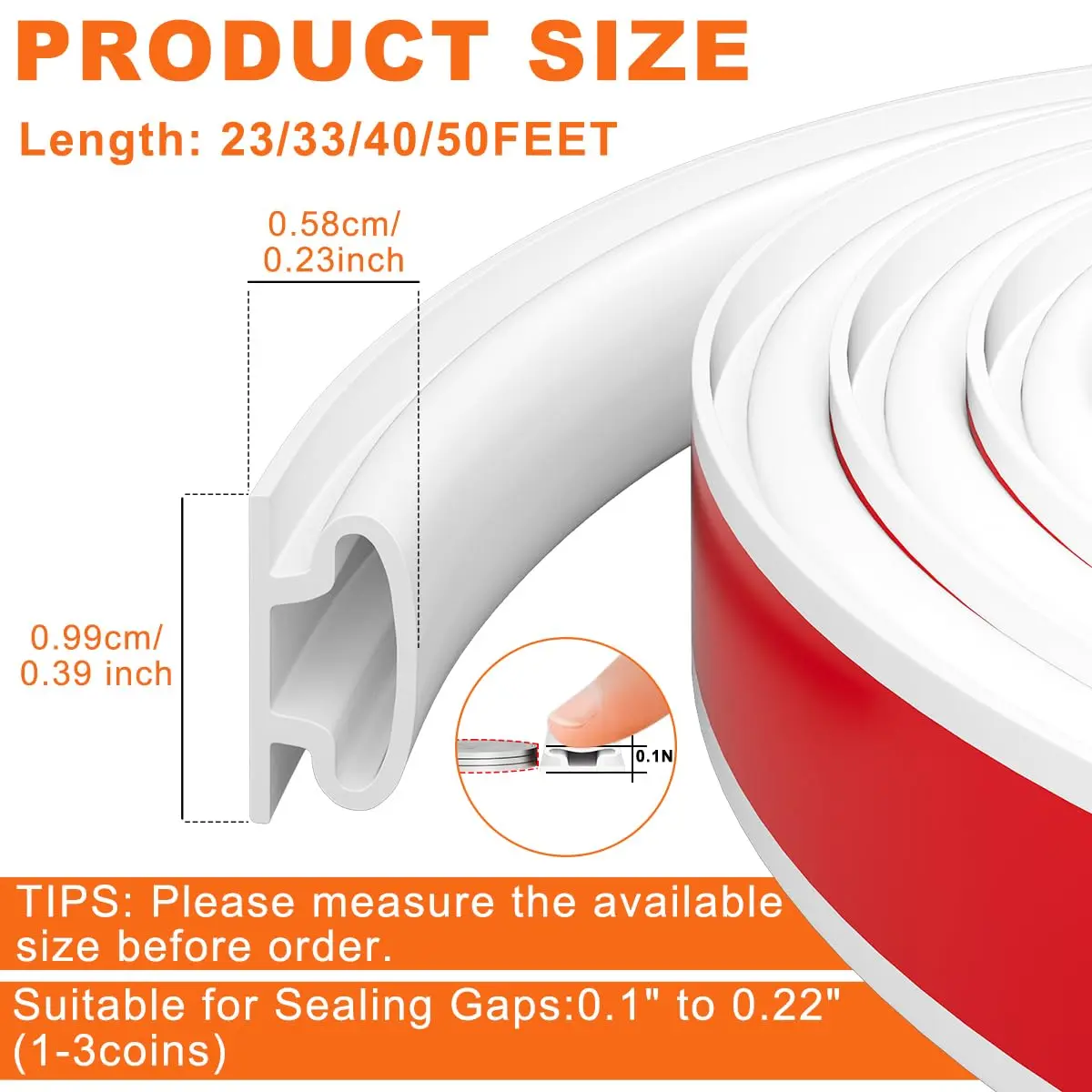 pundin White D Shape Weather Stripping Seal Strip 12.2m (40 Feet) | Blocks Drafts, Noise, and Dust - view 3