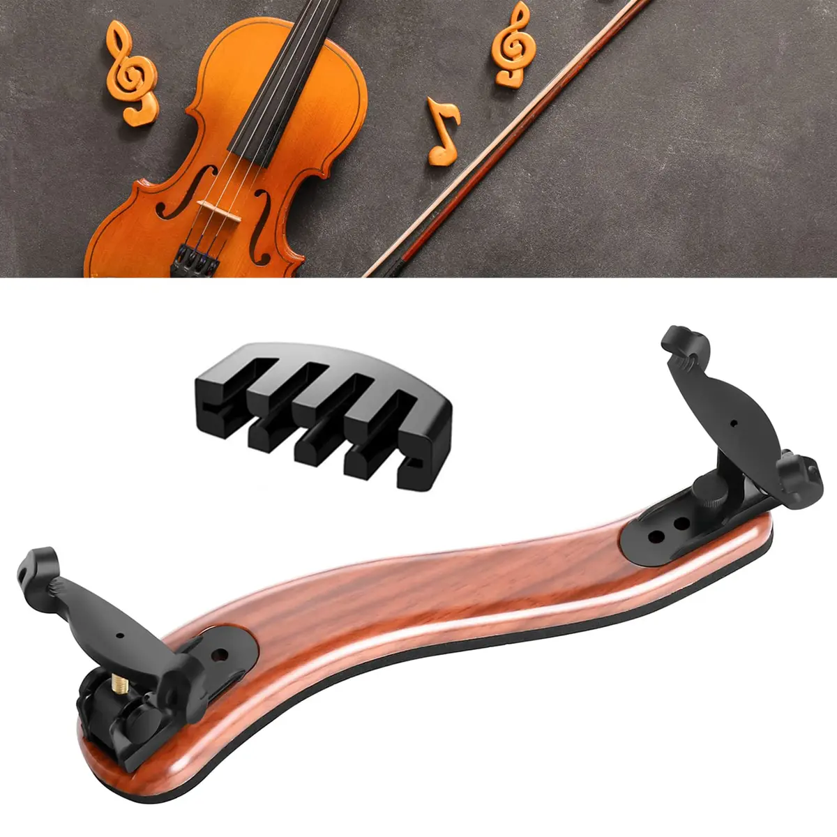 SUEWIO Violin Shoulder Rest for 4/4 and 3/4 Size, Imitation Wood Grain with EVA Foam Pad & Adjustable Feet | Lightweight & Secure Grip - main product image