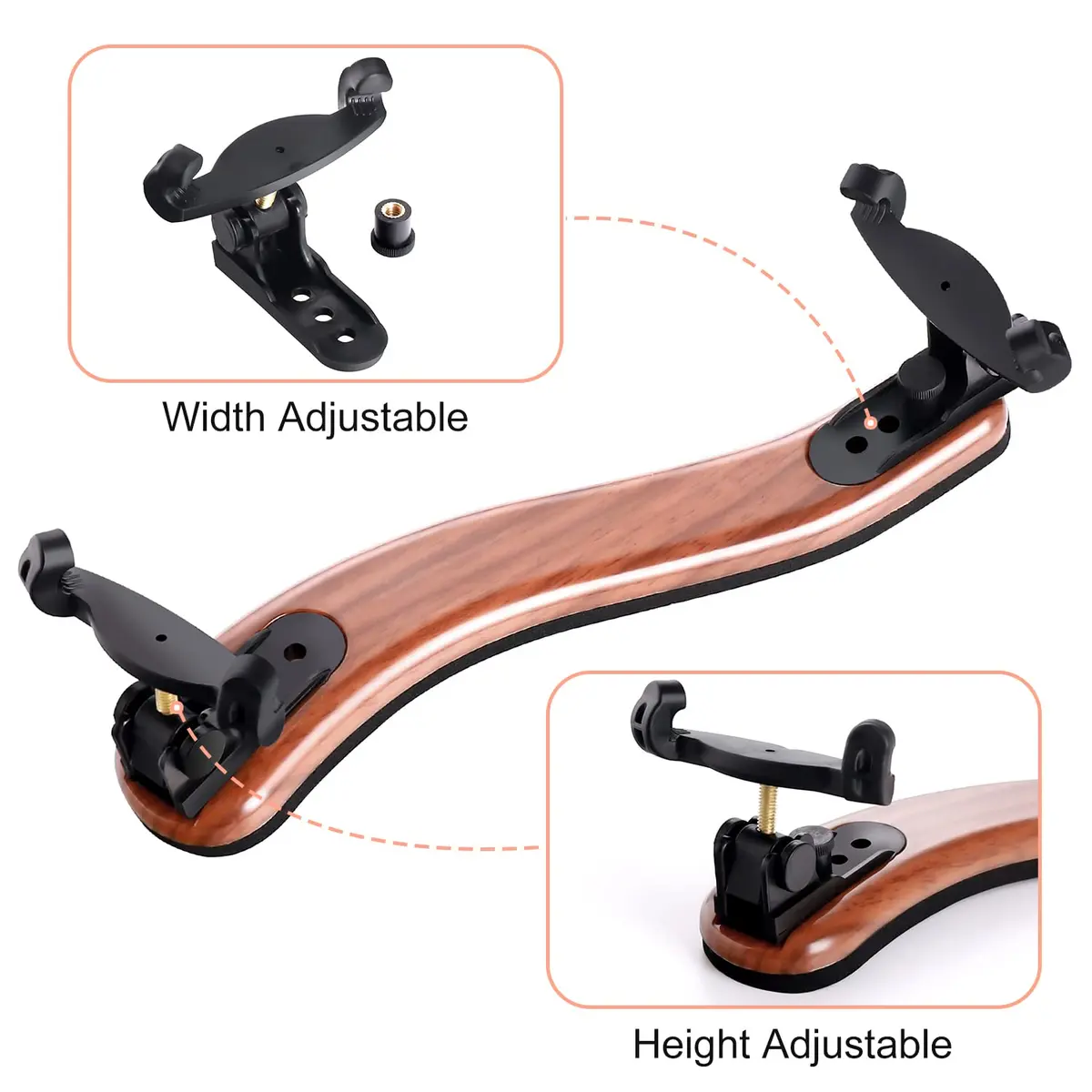 SUEWIO Violin Shoulder Rest for 4/4 and 3/4 Size, Imitation Wood Grain with EVA Foam Pad & Adjustable Feet | Lightweight & Secure Grip - view 3