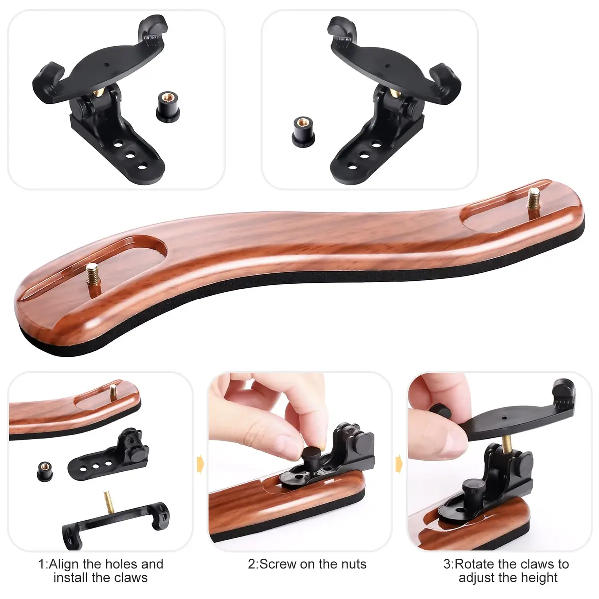 SUEWIO Violin Shoulder Rest for 4/4 and 3/4 Size, Imitation Wood Grain with EVA Foam Pad & Adjustable Feet | Lightweight & Secure Grip - view 4
