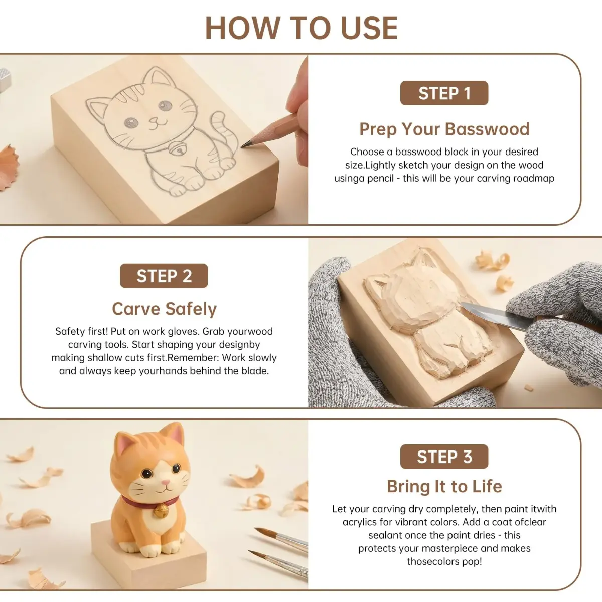PONGJA Basswood Carving Blocks 15.24 x 7.62 x 7.62 cm (6 x 3 x 3 inches) | Soft Wood for Beginners & DIY Crafts - view 3