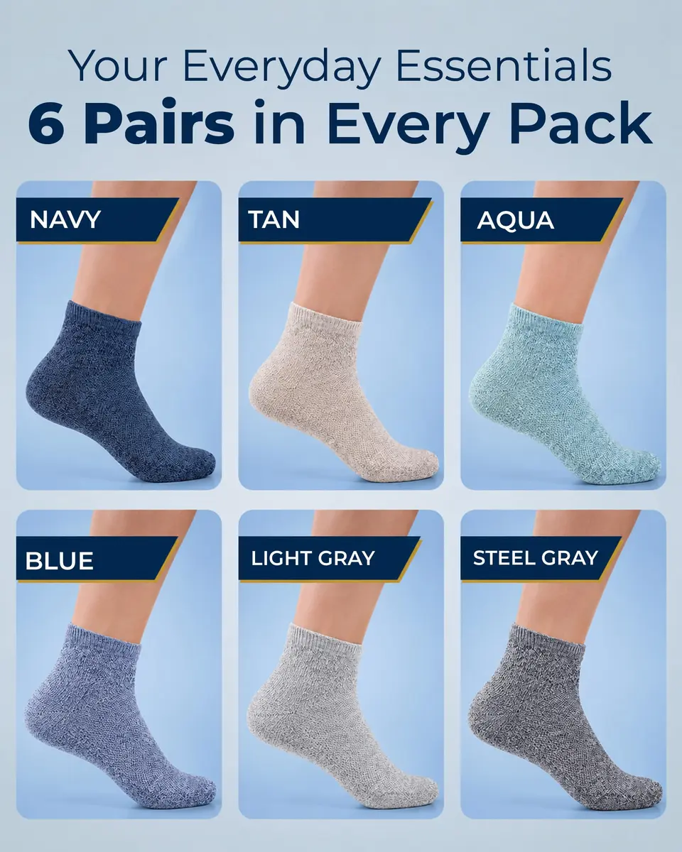 Pembrook Diabetic Socks for Men & Women - 6 Pairs Quarter Length, Medium | Unrestricted Foot Comfort & Breathable - view 5