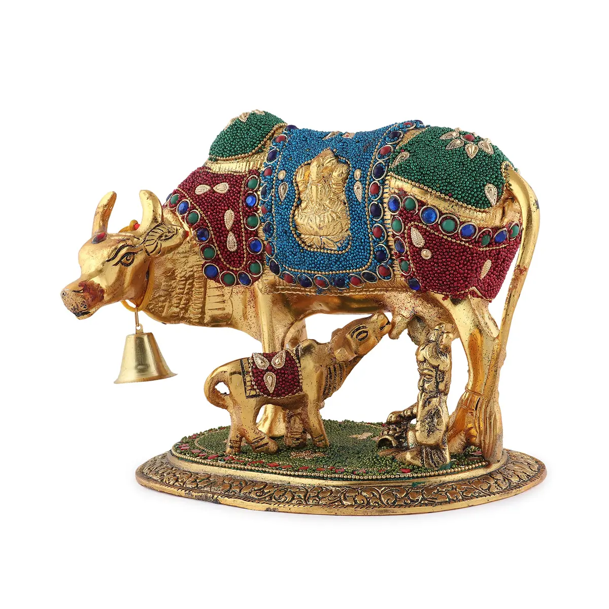 Kalakriti Metal Kamdhenu Cow and Calf Idol 1 kg | Religious Decor for Pooja Room & Living - main product image