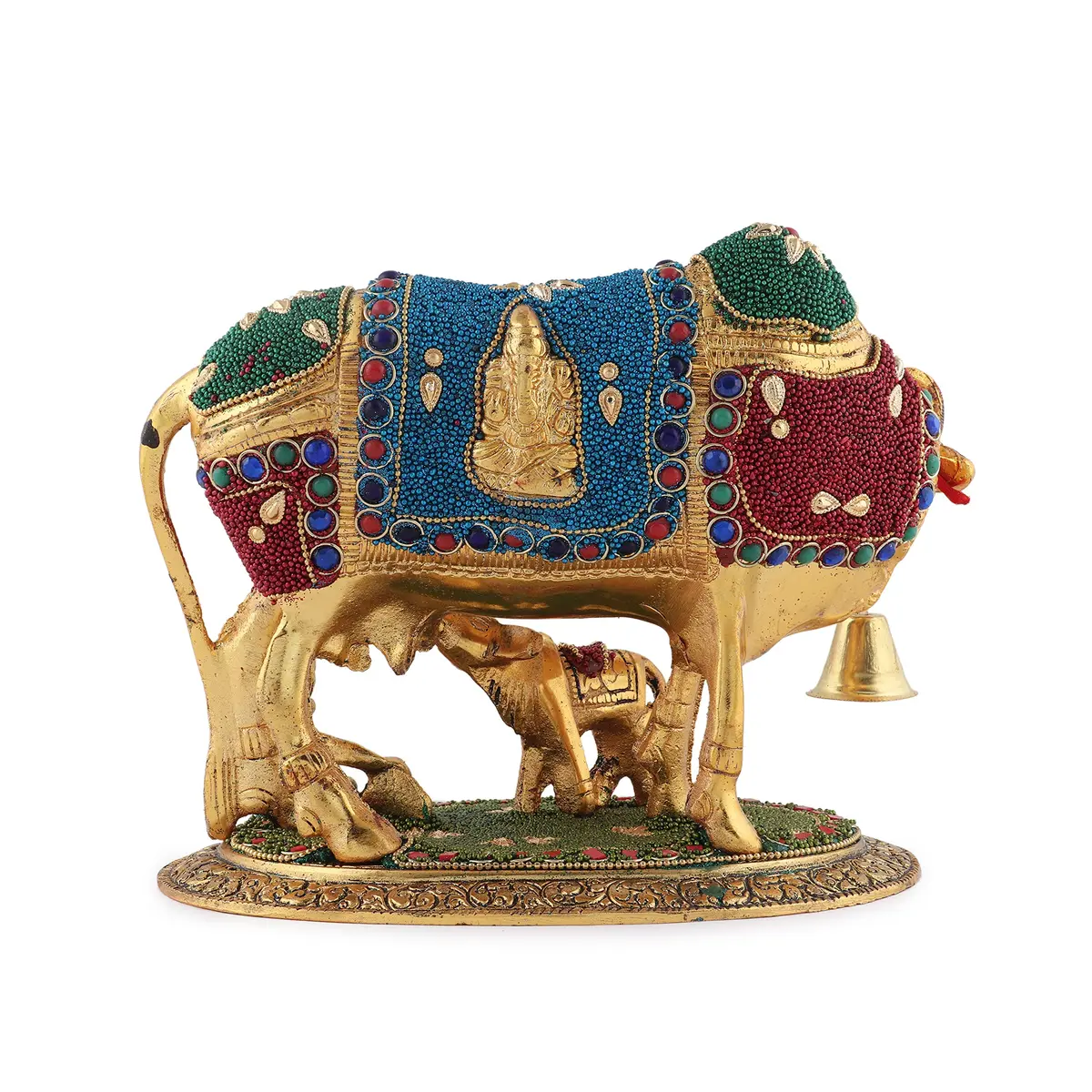Kalakriti Metal Kamdhenu Cow and Calf Idol 1 kg | Religious Decor for Pooja Room & Living - view 5