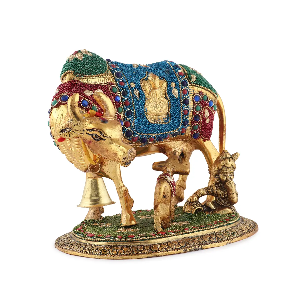 Kalakriti Metal Kamdhenu Cow and Calf Idol 1 kg | Religious Decor for Pooja Room & Living - view 6