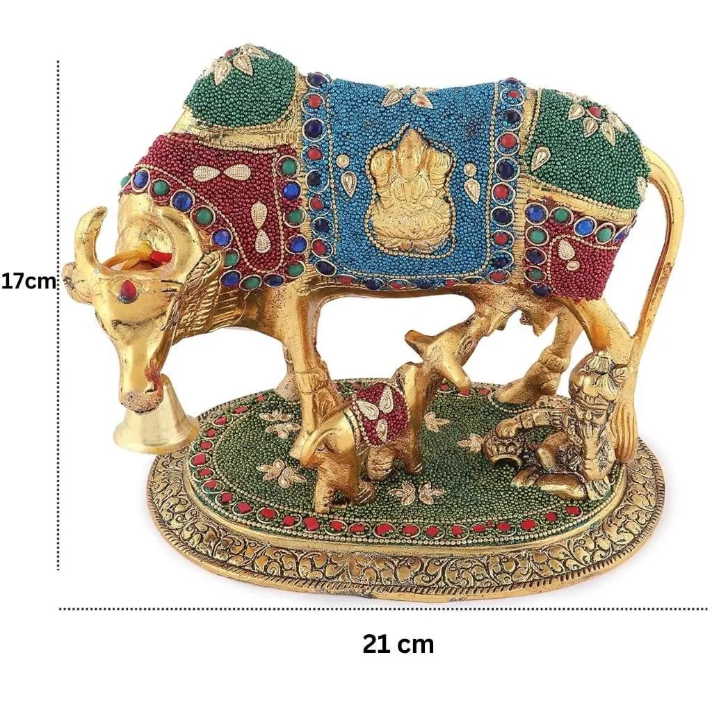 Kalakriti Metal Kamdhenu Cow and Calf Idol 1 kg | Religious Decor for Pooja Room & Living - view 2