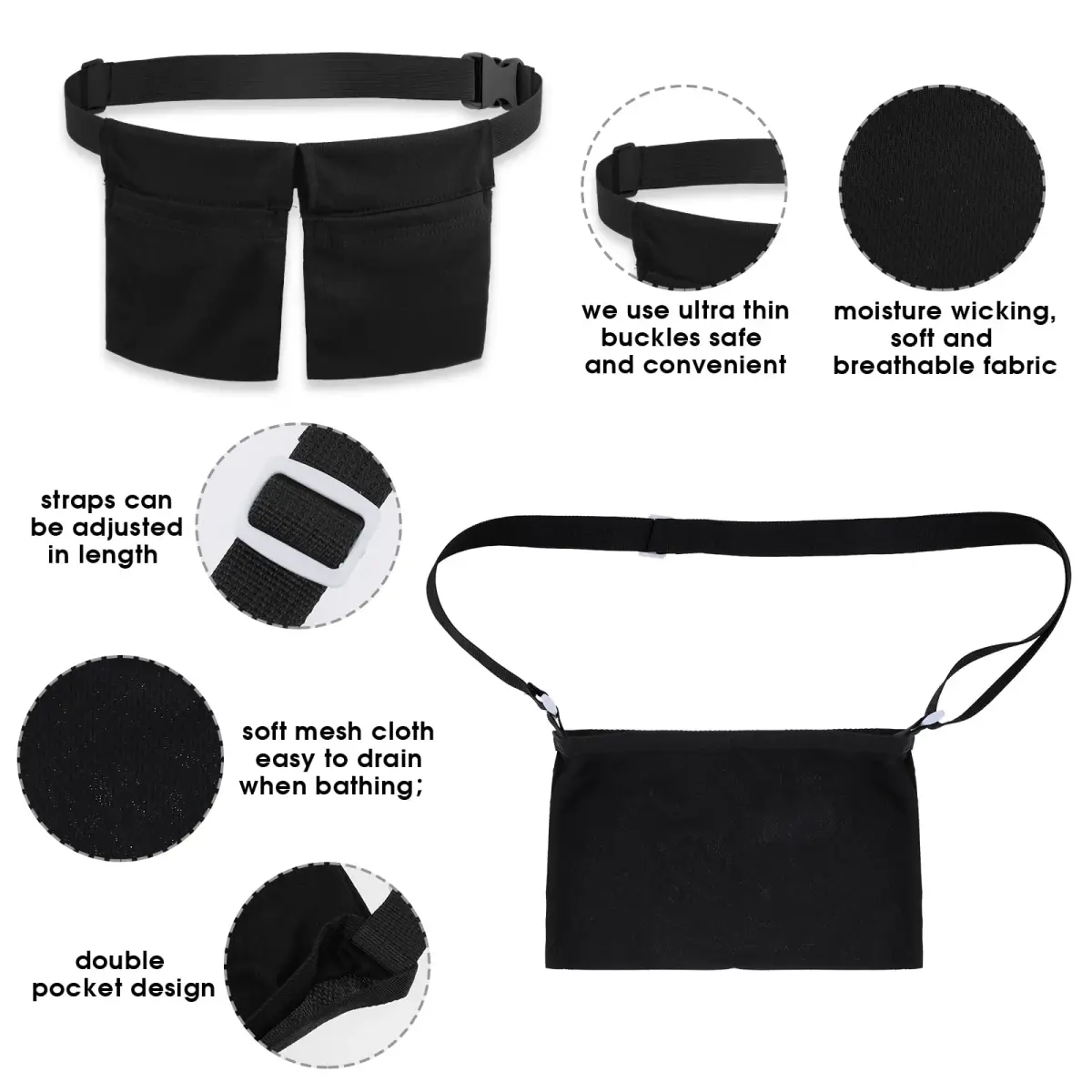 Thinp Mastectomy Drain Holder & Shower Bag Set | Adjustable Black Cloth for Post Surgery Recovery (2-Piece Set) - view 3