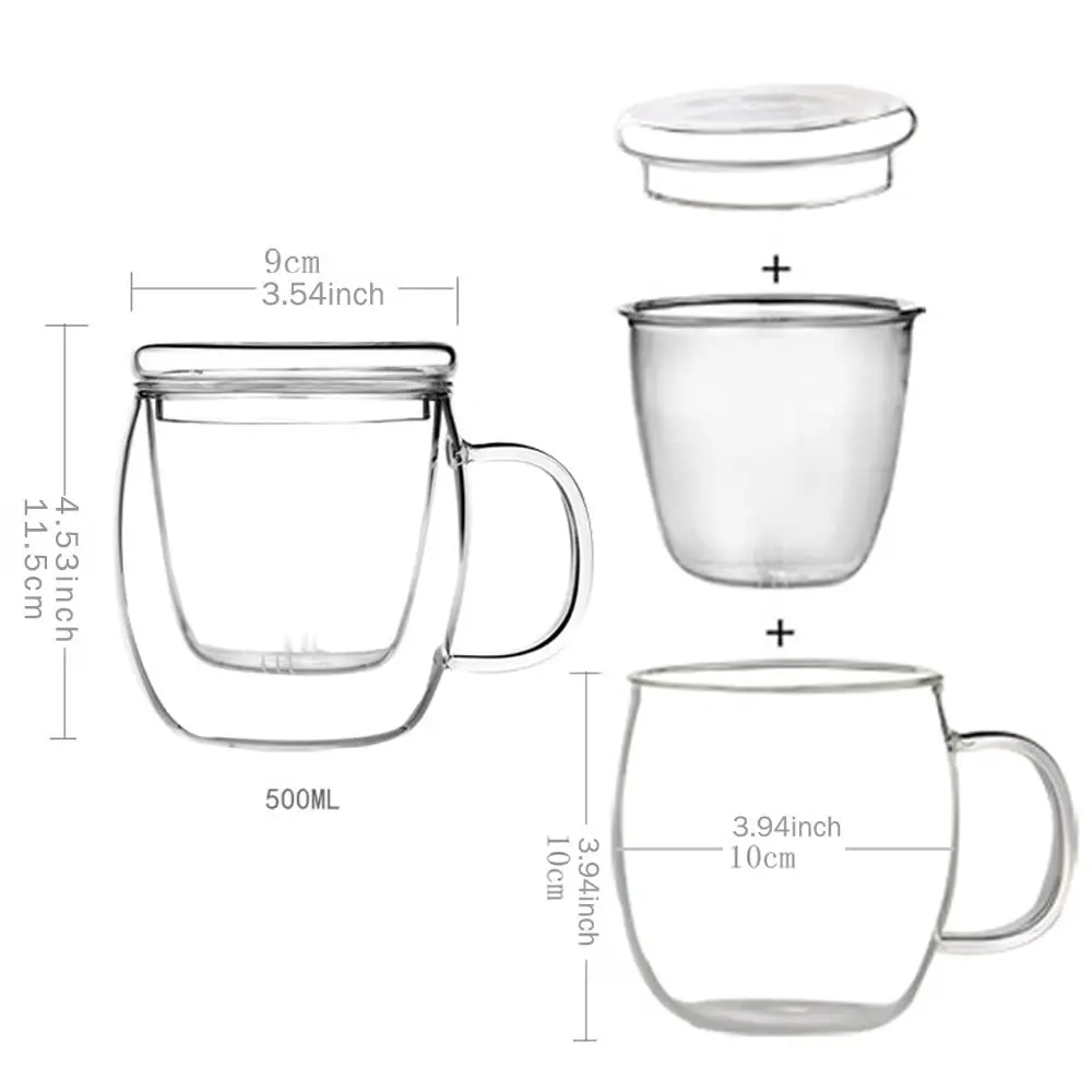 Bunhut Glass Tea Cup with Infuser and Lid | 17 oz Clear Borosilicate Mug for Hot & Cold Beverages - view 2